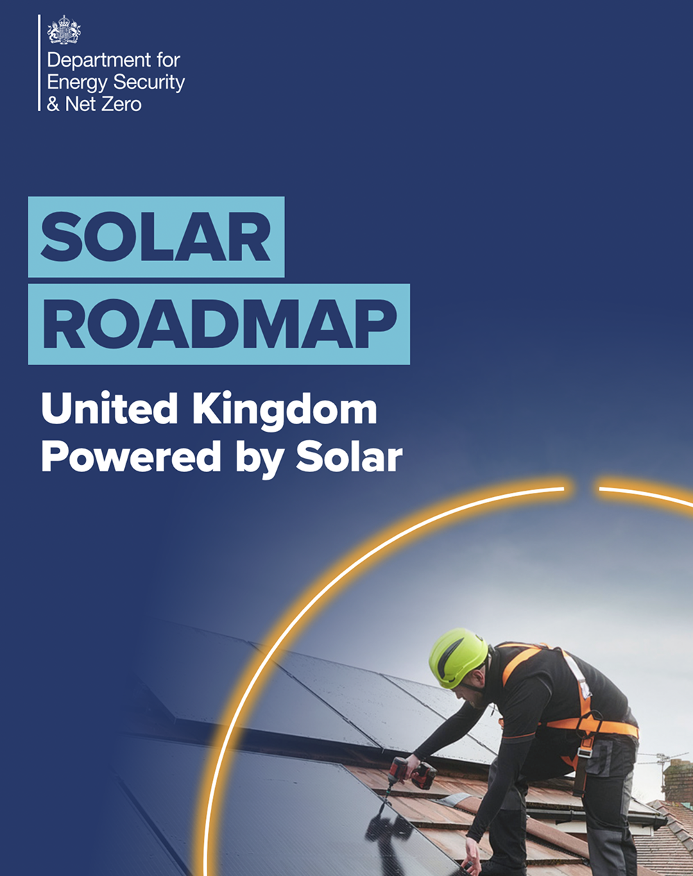 A large solar farm at sunset, representing the future of energy.